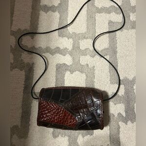 Carlos Falchi Dark Brown Croc Patchwork Leather Bag